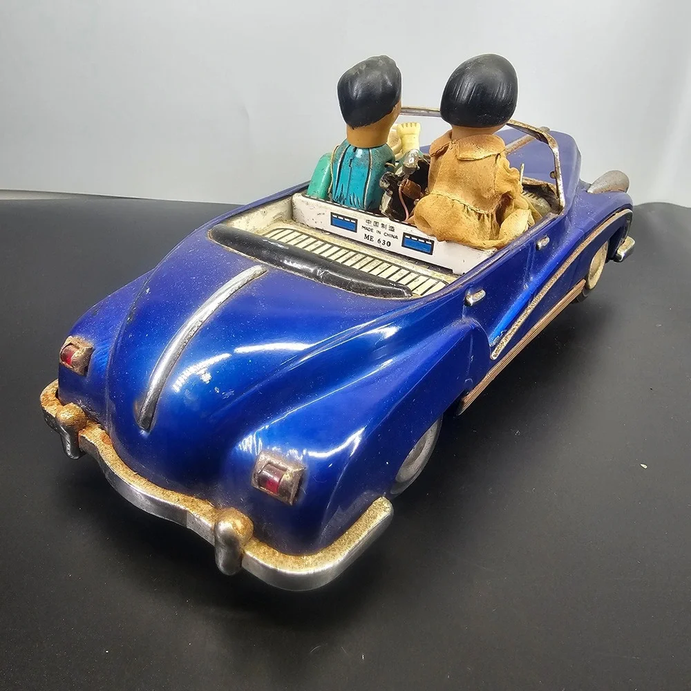Vintage Tin Car ME 630 Blue Convertible Toy Made in China Figures 12 Inch 1960s